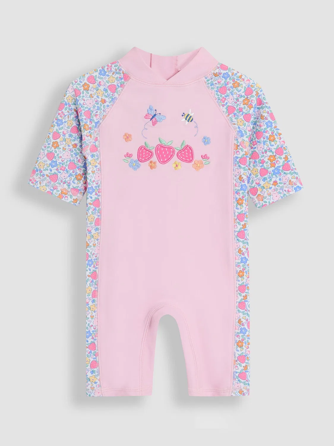 Купальник слитный с защитой от солнца, Strawberry print Jojo Maman Bébé, розовый с клубничным цветочным принтом — фото 4