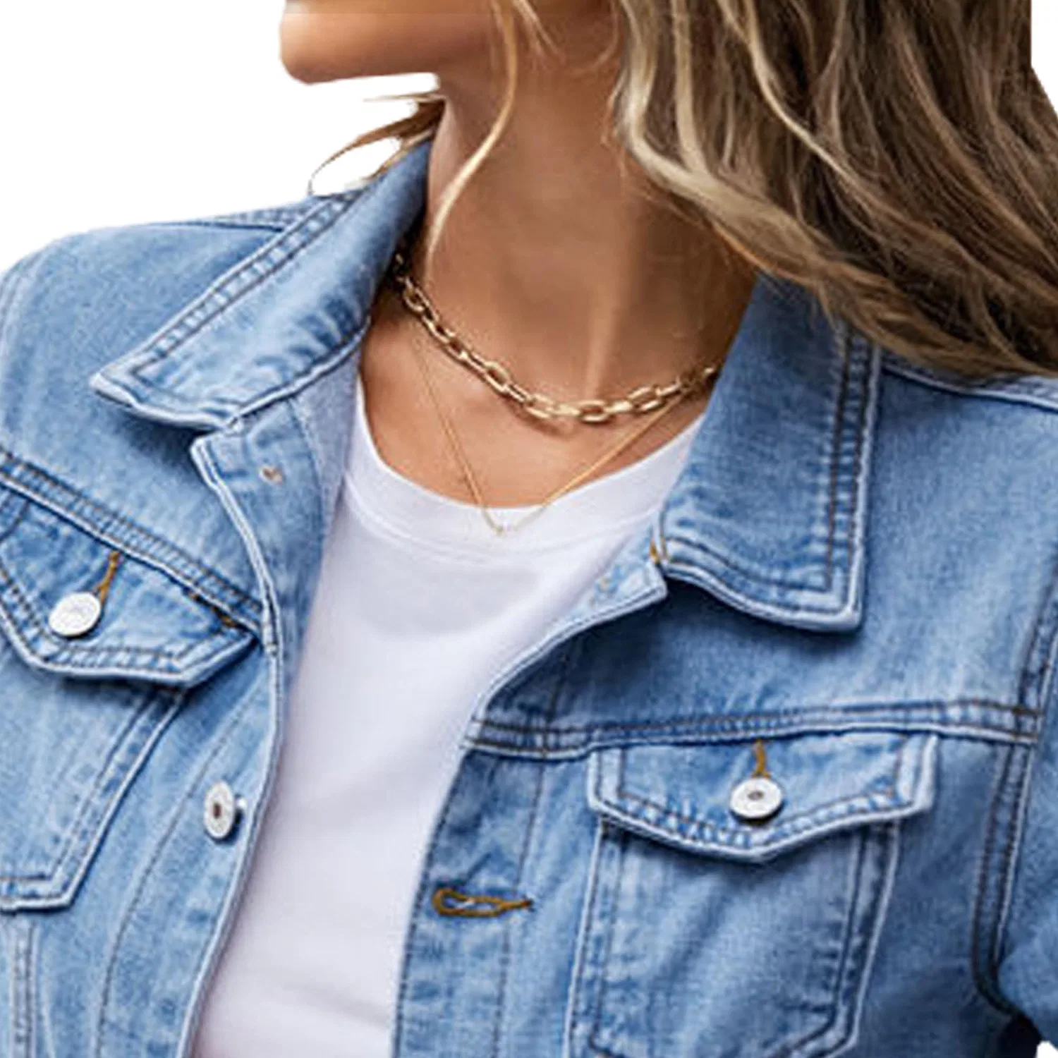 Женская джинсовая куртка с длинным рукавом, стрейч, Slim Fit, Baby blue light — фото 2