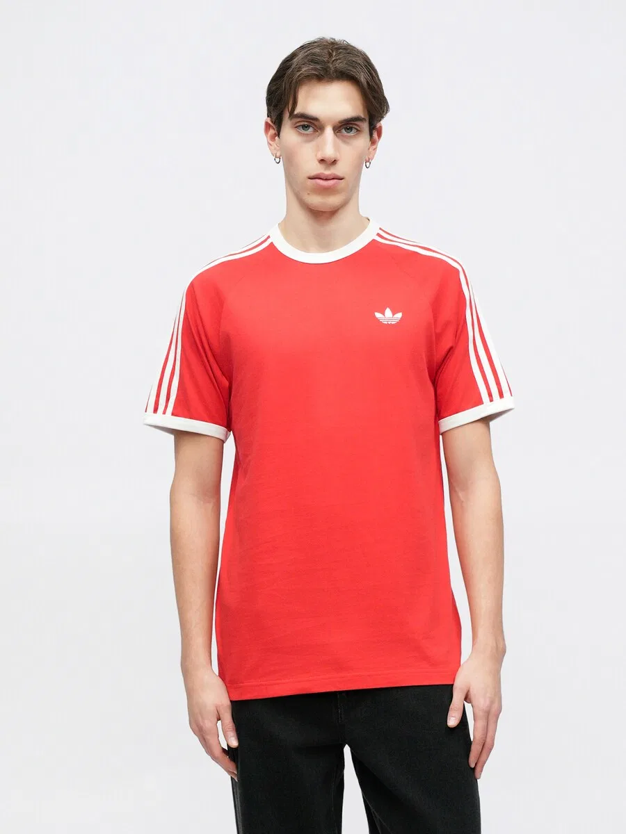 Футболка ADIDAS ORIGINALS «3 полоски» красного цвета — фото 2