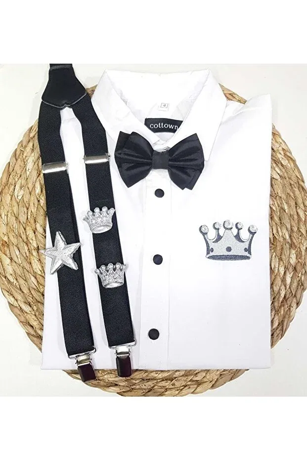 Детская рубашка для мальчиков с длинным рукавом Silver King Crowned Strap Bow Tie Cool Partyshop, Black