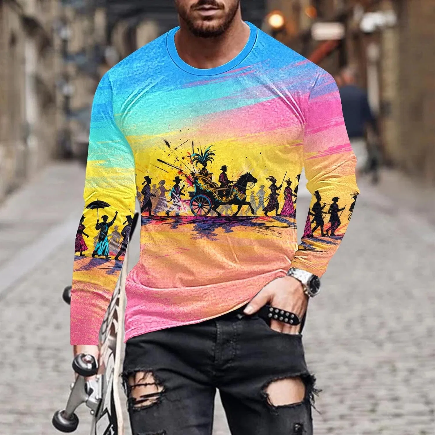 Мужская футболка с принтом маски, длинный рукав, Multicolor — фото 2