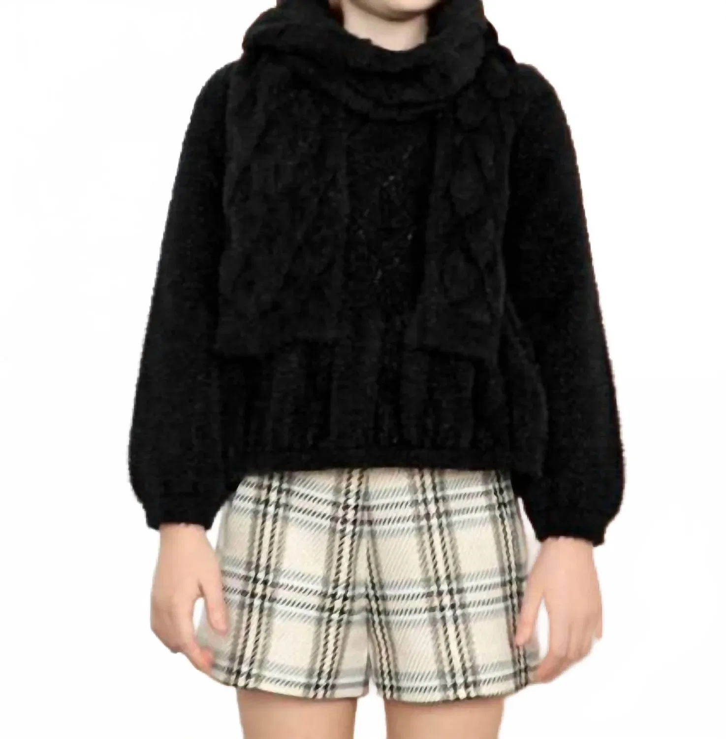 Детский свитер для девочек с открытым узором Shiny Openwork Faux Fur Abel & Lula, черный