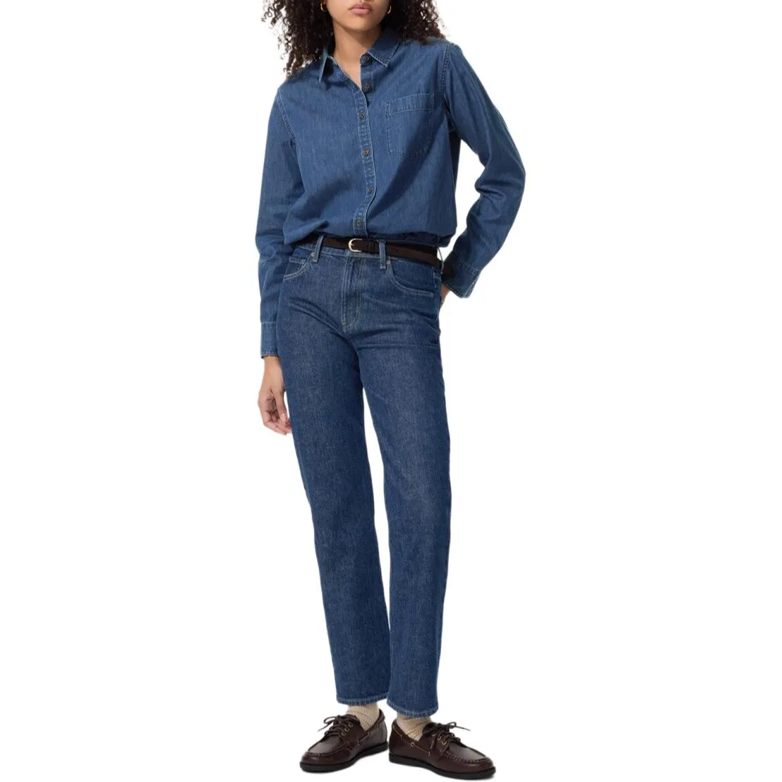 Женская рубашка с воротником-лацканом Sea Blue UNIQLO, Sea Blue — фото 4