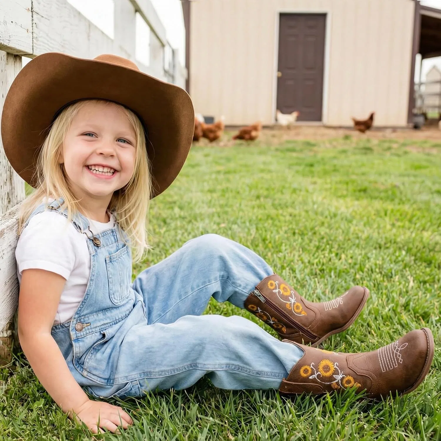 Детские сапоги для девочек с цветочной вышивкой Western Cowgirl Boots Bybmorto, Dark Brown — фото 3