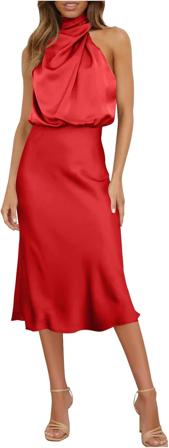 Женское коктейльное платье с высоким разрезом Satin, Red