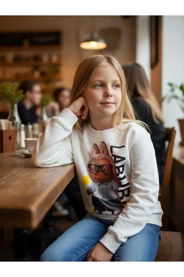 Детские свитшот для девочек хлопковый с принтом Zekids, Ecru — фото 3