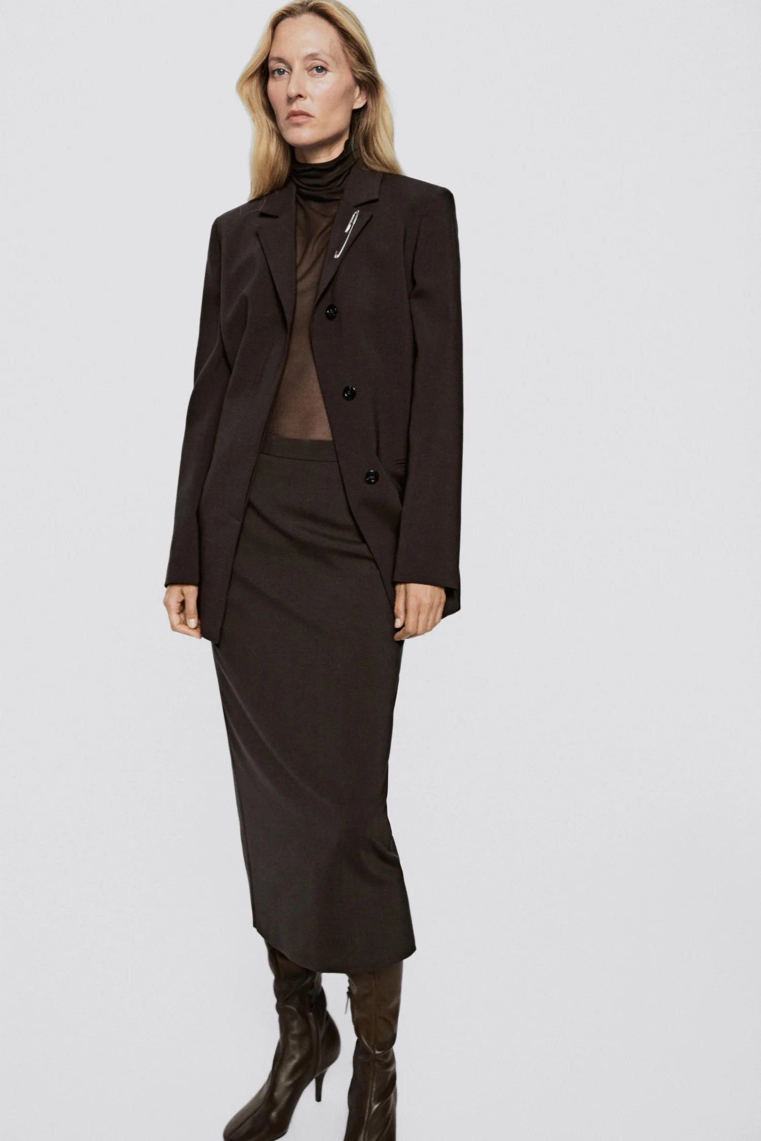 Юбка-миди Massimo Dutti Wool Blend Stretch - Limited Edition, коричневый — фото 3