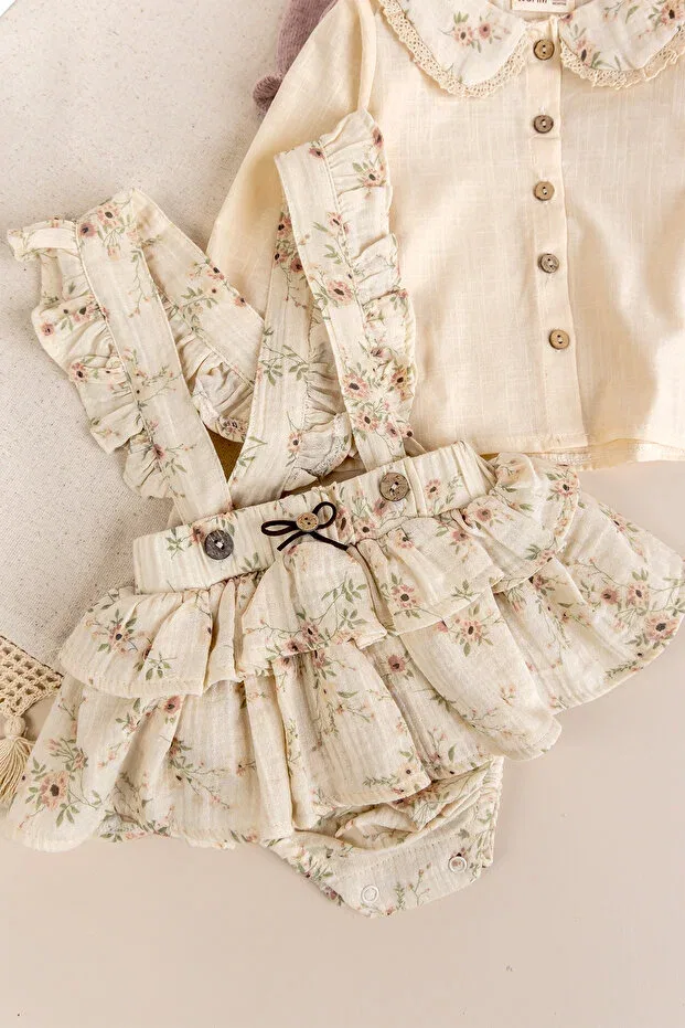 Детский комбинезон-платье для девочек хлопковый Floral muslin 3-piece Babymod, Dried Rose — фото 2