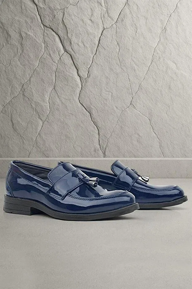 Детские классические туфли для мальчиков из лаковой кожи Rakerplus, Navy Blue