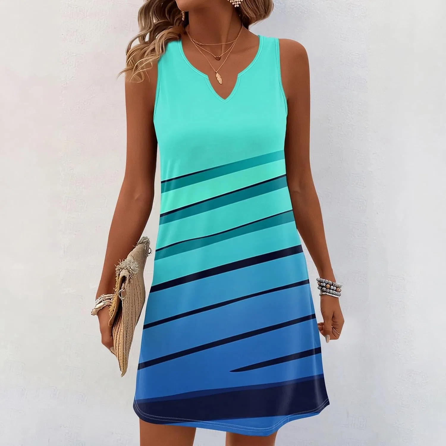 Женское летнее платье с V-образным вырезом Sundress, Cyan — фото 3