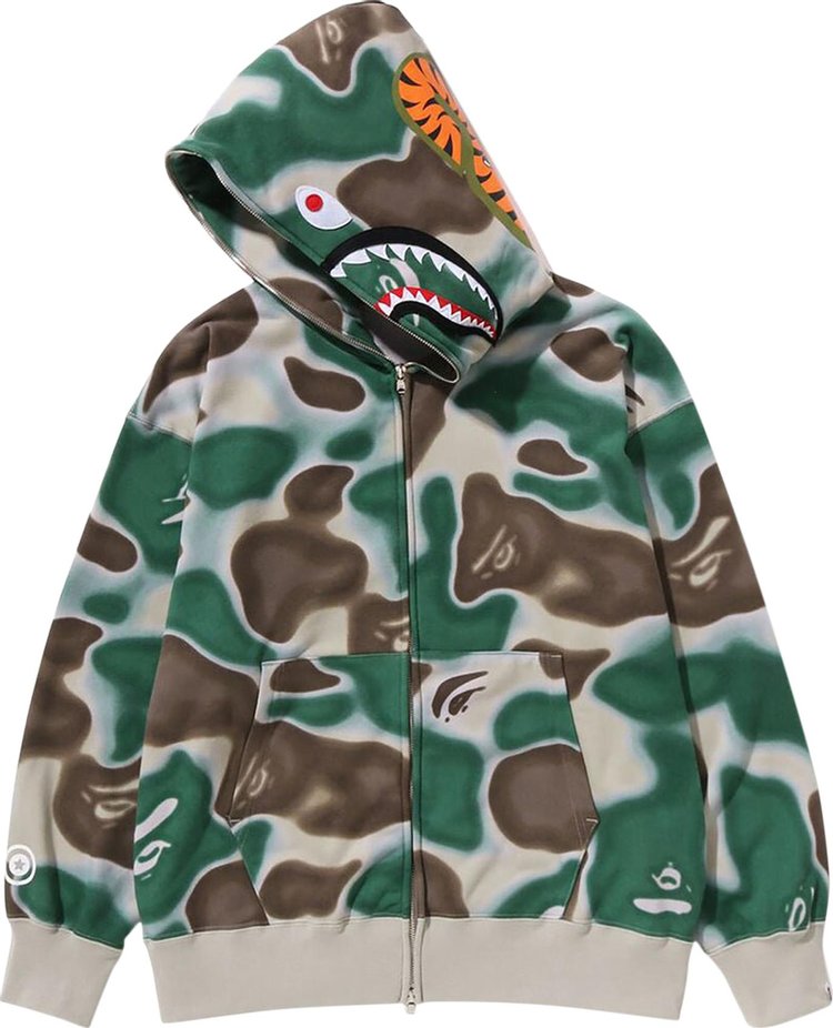 

Худи BAPE Liquid Camo Shark Relaxed Fit Full Zip 'Green', зеленый