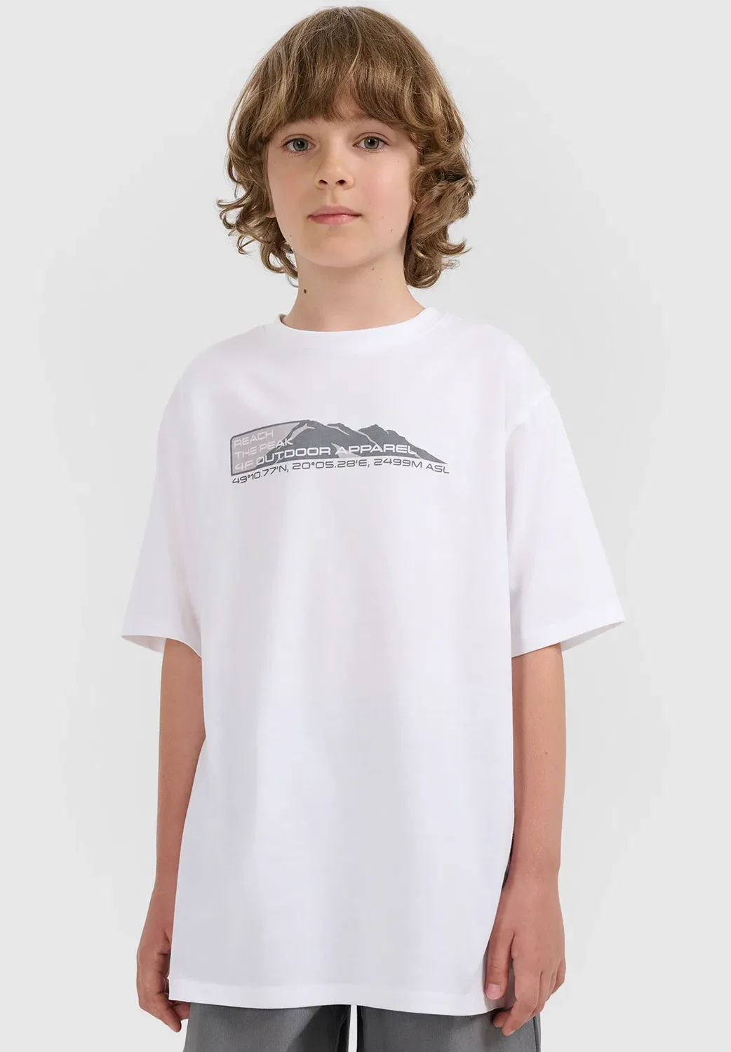 Футболка oversize z nadrukiem chłopięcy - biała 122 (6-7 лат) - футболка с принтом 4F, White — фото 2