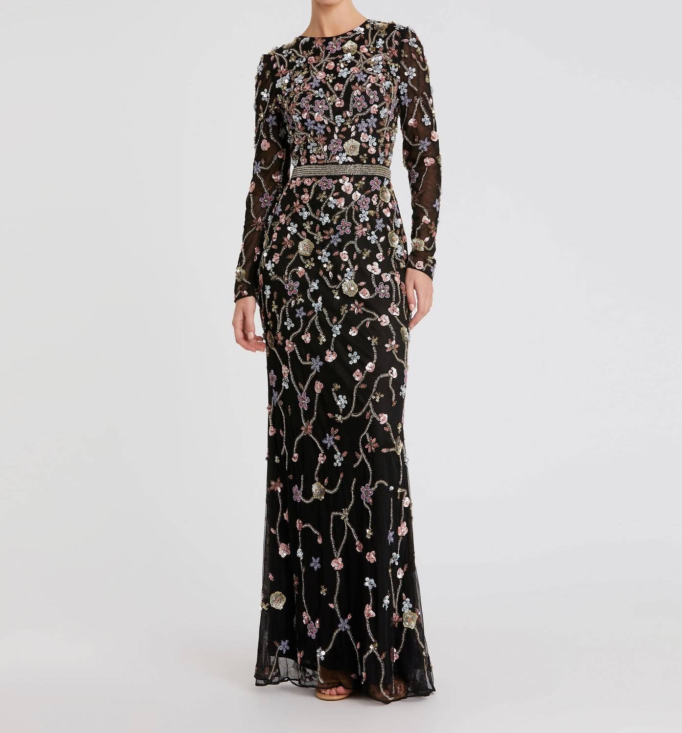 

Валентина цветочное платье в черном Mac Duggal