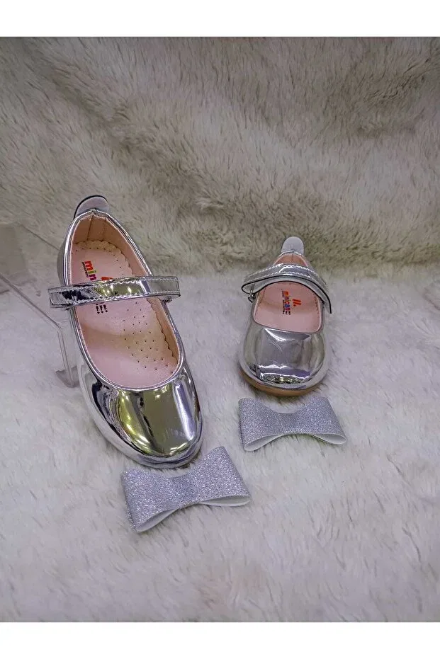Детские балетки для девочек серебристые Özgür Kids, Silver — фото 3