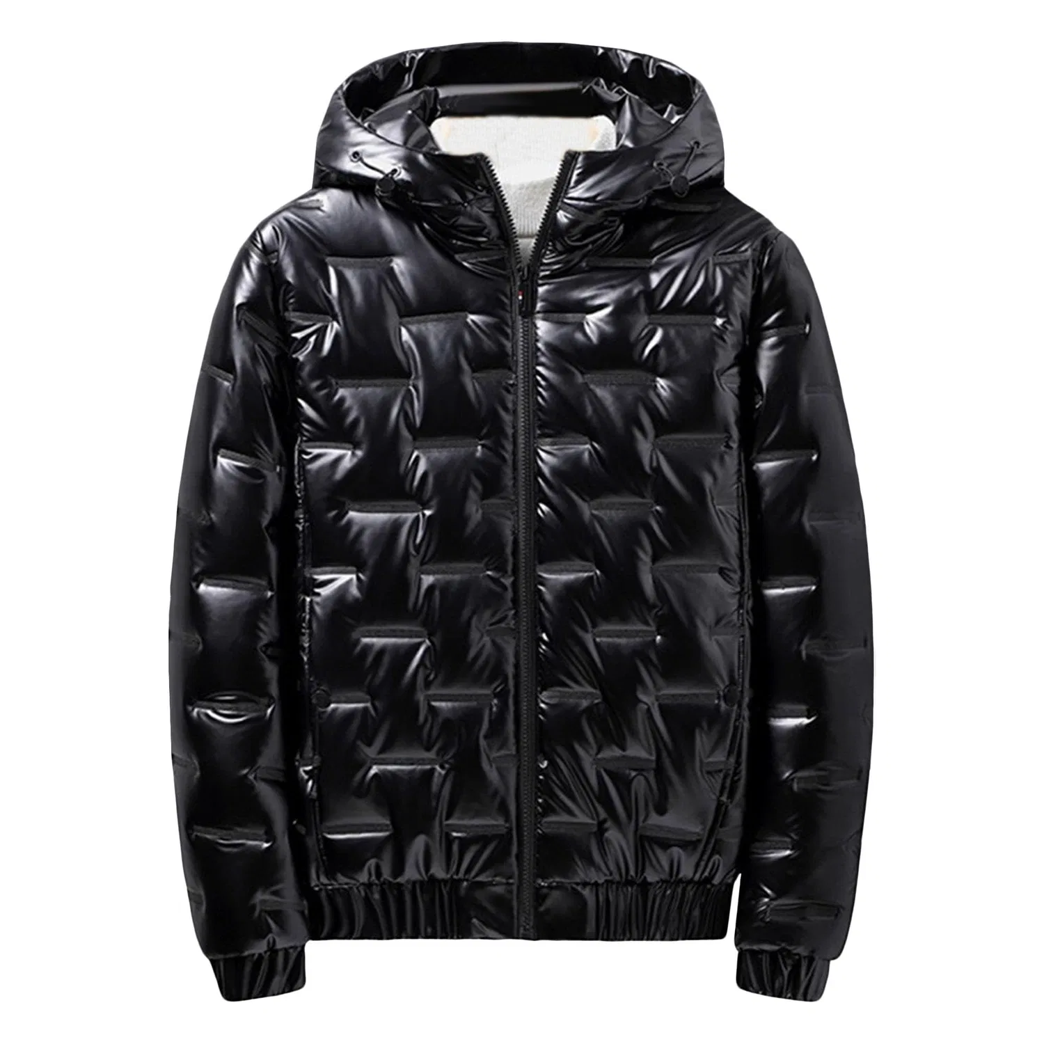 Мужская куртка с капюшоном и металлическим блеском, модель Thermal Shiny Hooded Down Jacket, Black A