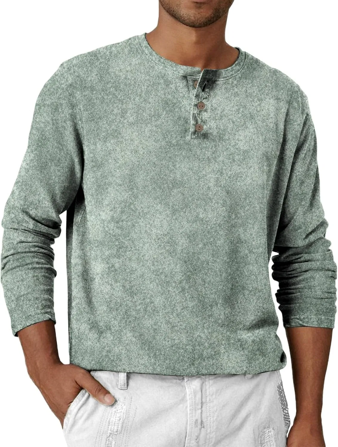 Мужская футболка с длинным рукавом хенли Generic, Mint Green — фото 2