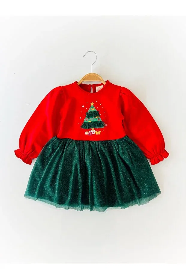 Детское платье для девочек с принтом Christmas Colored Baby, Red