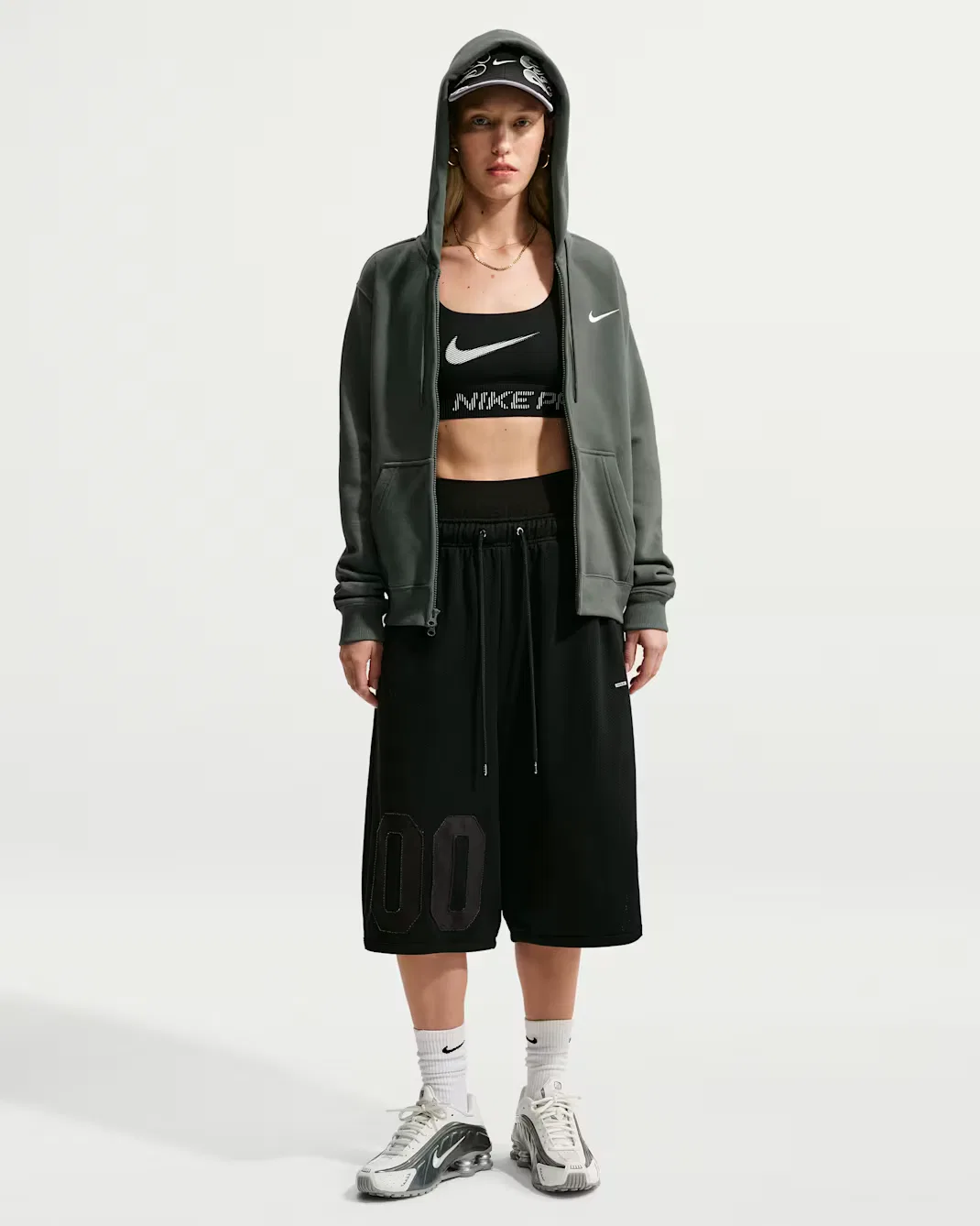 Женская толстовка на молнии Nike Studio Fleece Medium Weight, Camo Green/Sail — фото 4