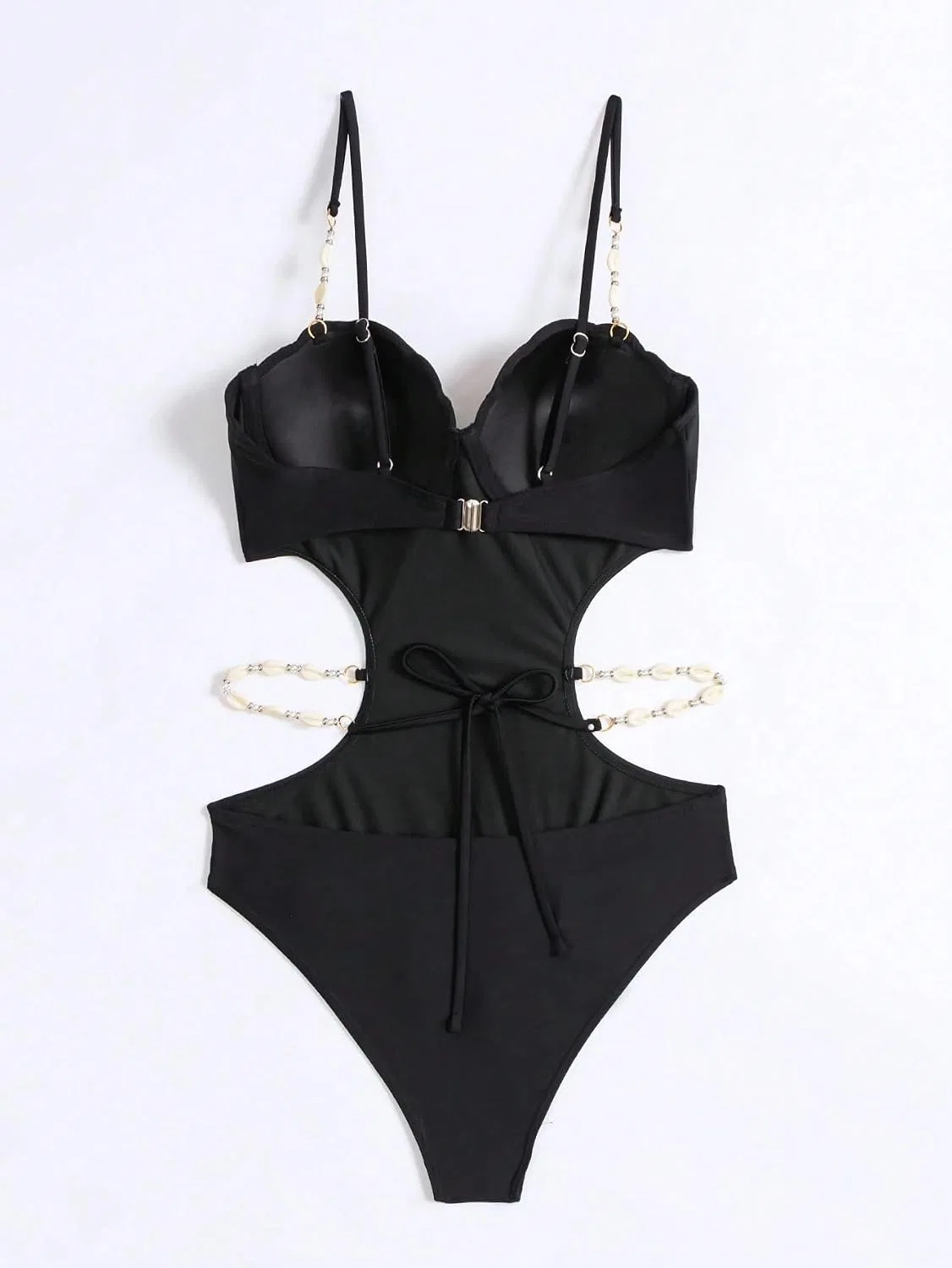 Женский цельный купальник с вырезами без спинки, Black — фото 4