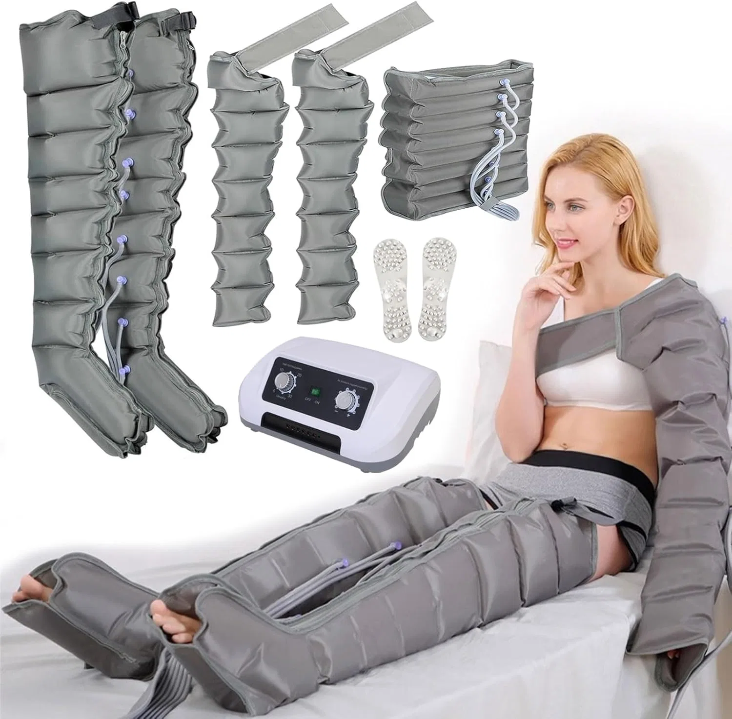 Лимфодренажный массажер для ног, Compression Leg Massager, ZHNANDAMAI, 2 ноги+2 руки+1 пояс, 8 Chambers