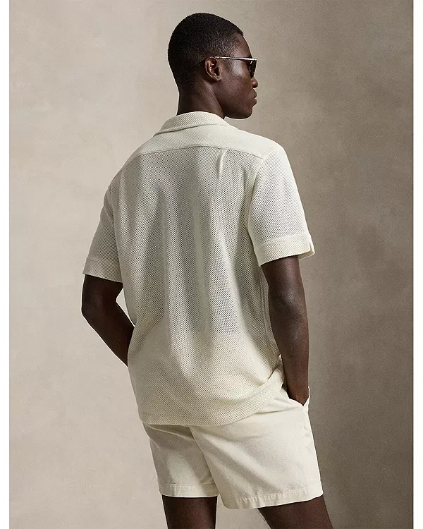 Мужская рубашка с принтом Textured Pointelle Camp Shirt Polo Ralph Lauren, Pale Cream — фото 3