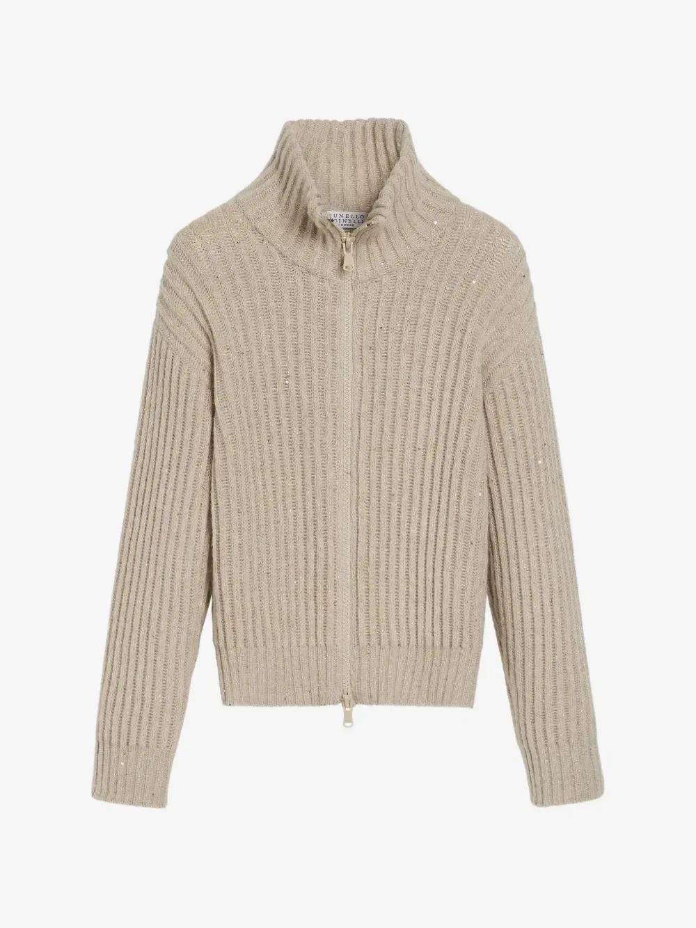 Кардиган в рубчик с пайетками Brunello Cucinelli Kids, бежевый