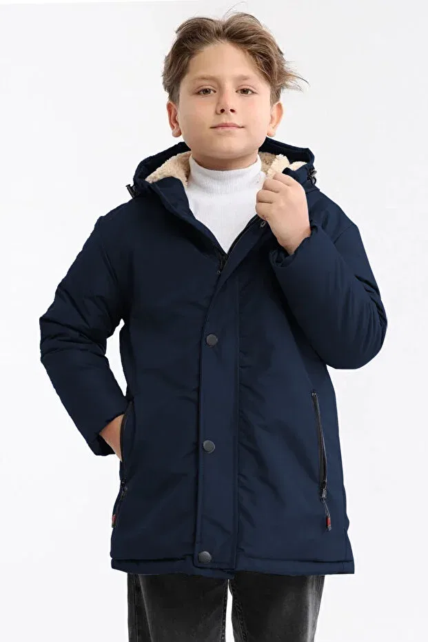 Детское пальто для мальчиков с капюшоном Qawwa, Navy Blue — фото 3