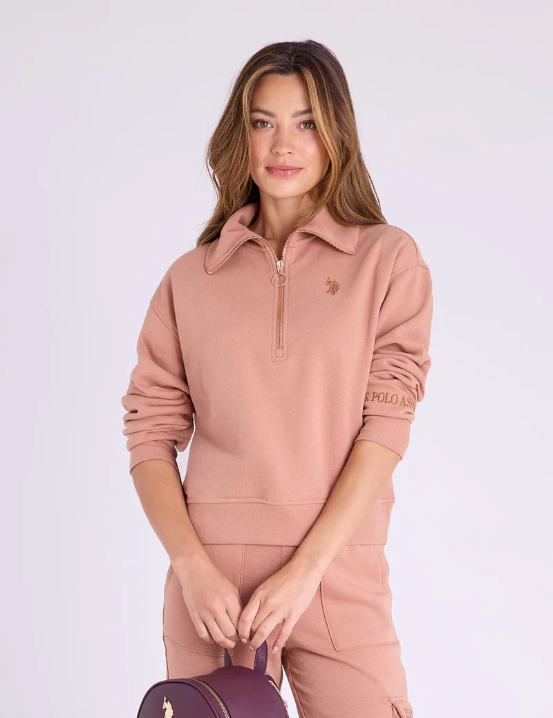 

Пуловер U.S. Polo Assn Quarter Zip Metallic Embroidered, пыльно-розовый