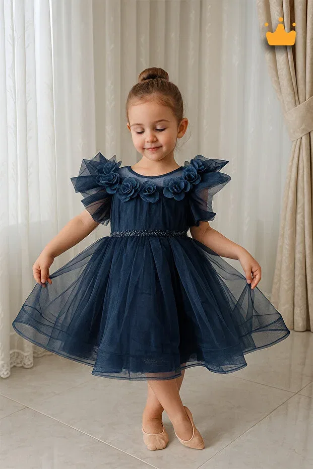 Детское платье для девочек с принтом Minimony, Navy Blue