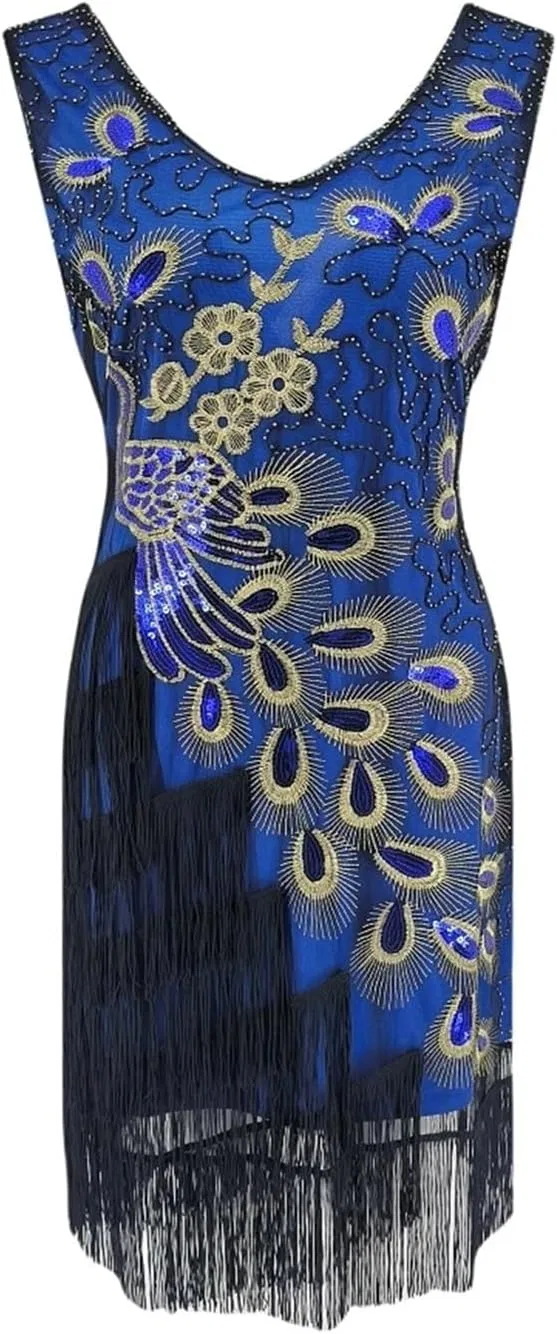 Женское коктейльное платье с бахромой и пайетками, Royal Blue
