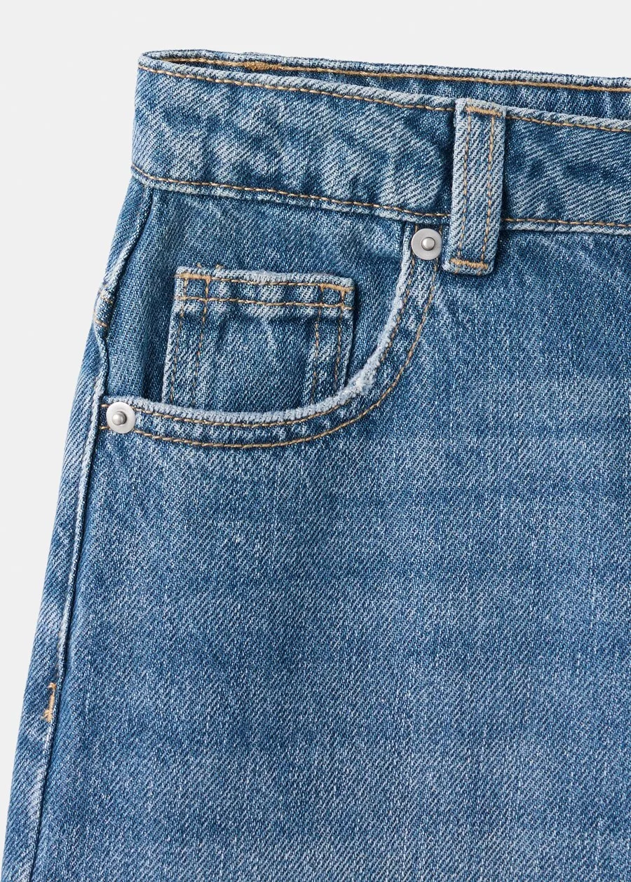 Детские джинсы свободного кроя MANGO KIDS 'WIDEBOY' синего цвета — фото 4