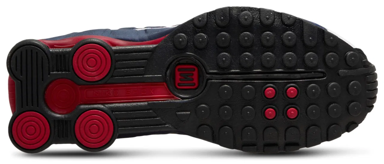 Детские кроссовки для мальчиков с пружинящей амортизацией Nike Shox R4, Midnight Navy/White/Gym Red — фото 4