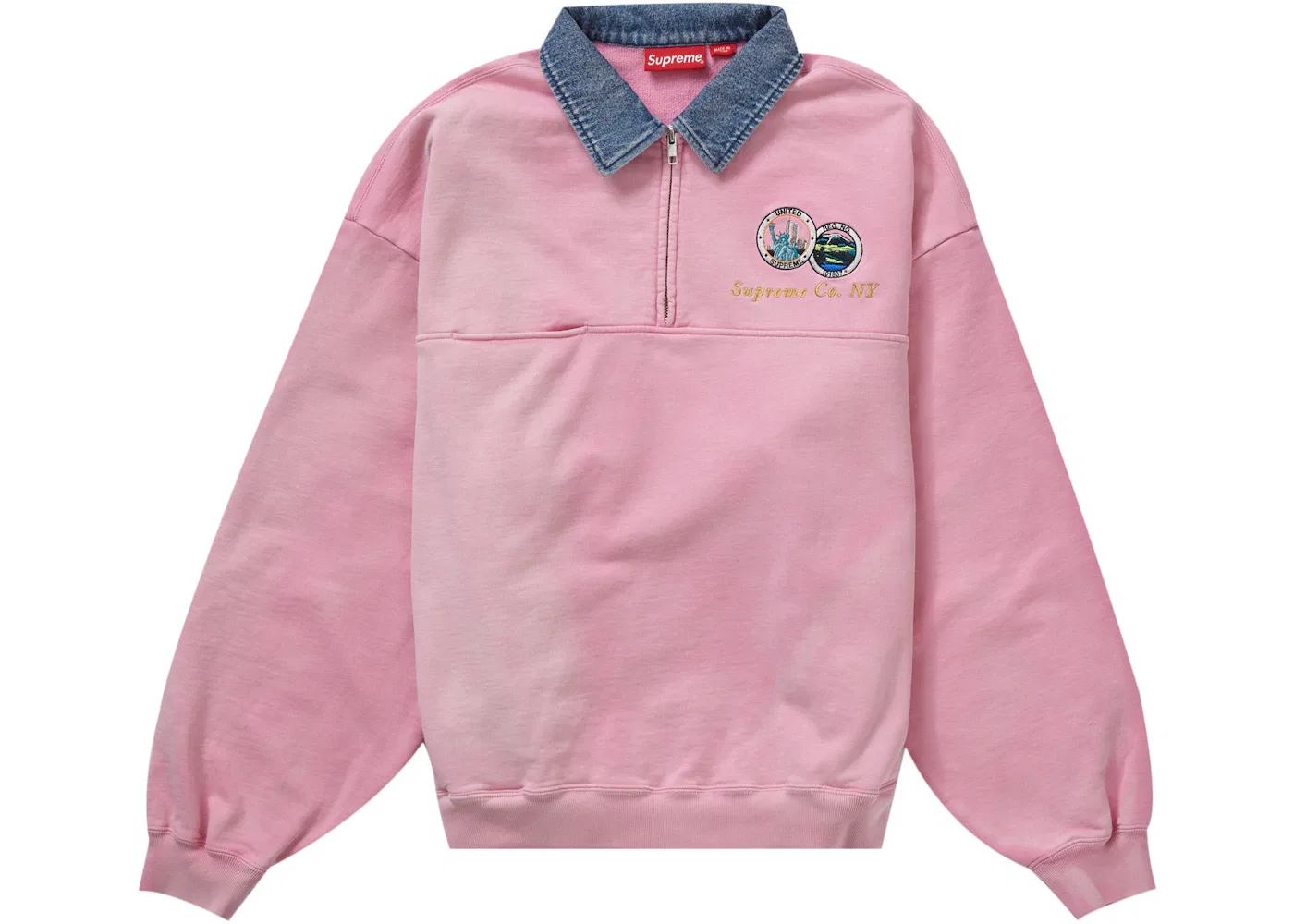 Мужской свитшот с воротником и полумолнией Supreme, Pink