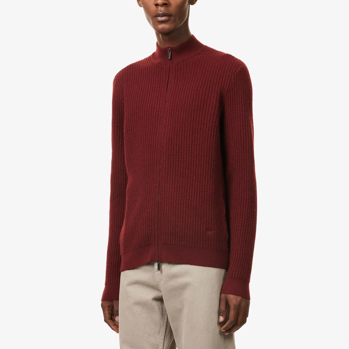 Кашемировая куртка в полоску на молнии Emporio Armani, шоколадный — фото 3