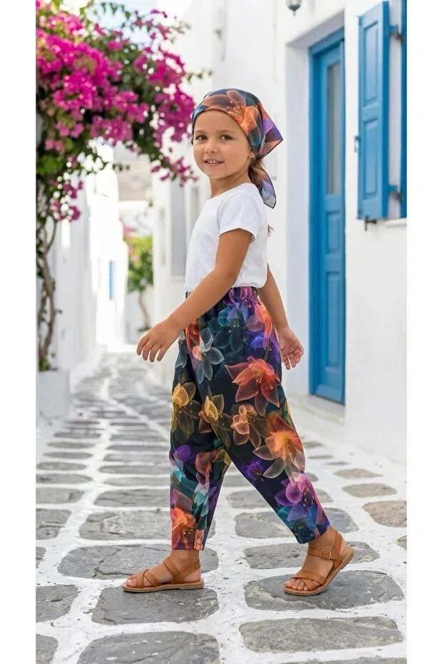 Детские брюки для девочек широкие с принтом Esterella, Navy Blue — фото 4