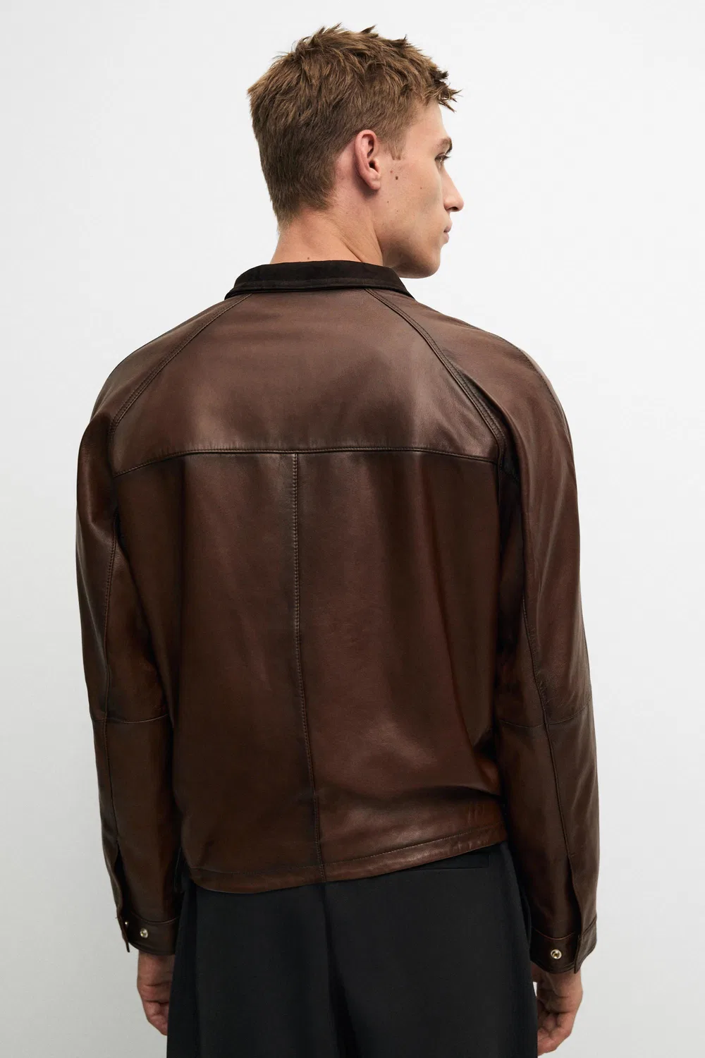 Куртка Massimo Dutti, кожаная, коричневая — фото 3