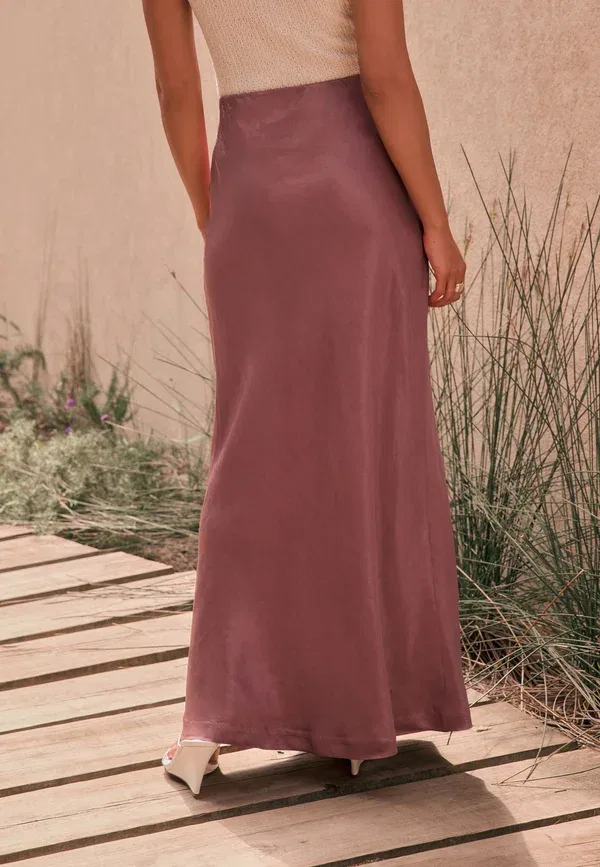 Юбка миди сатиновая Regular fit premium midi a-line skirt Next, pink, розовый — фото 3
