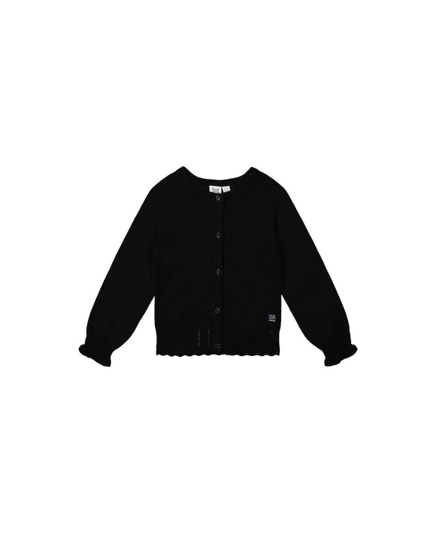 Кардиган из трикотажа с рюшами Little and Big Girl Deux par Deux, Black