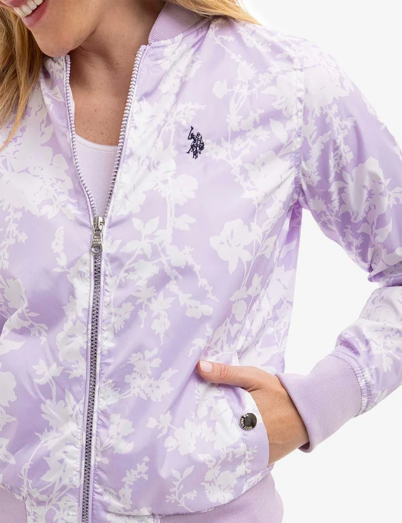 Женская куртка-бомбер U.S. Polo Assn. Printed Zip Front, лавандовый/белый — фото 4