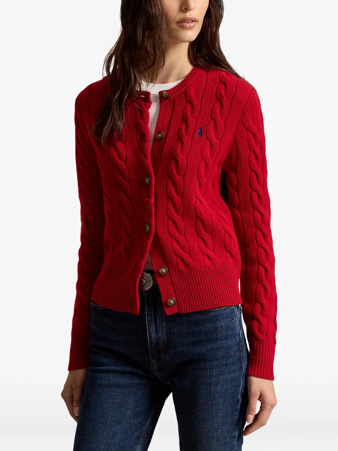 Polo Ralph Lauren Кардиган фактурной вязки из шерсти и кашемира красный — фото 3