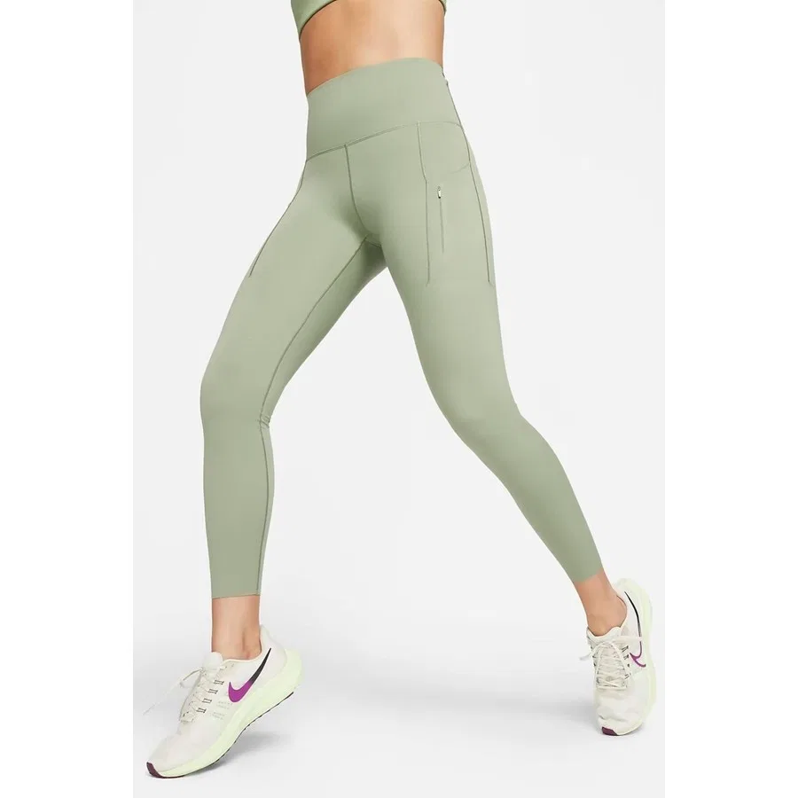 Леггинсы спортивные с высокой посадкой, 7/8, с карманами, модель Go Dri Fit Infinalock High Rise 7/8 Leggings 6 Cepli Toparlayıcı Yüksek Belli Reflektörlü Spor Tayt, Nike, Светло-зеленый