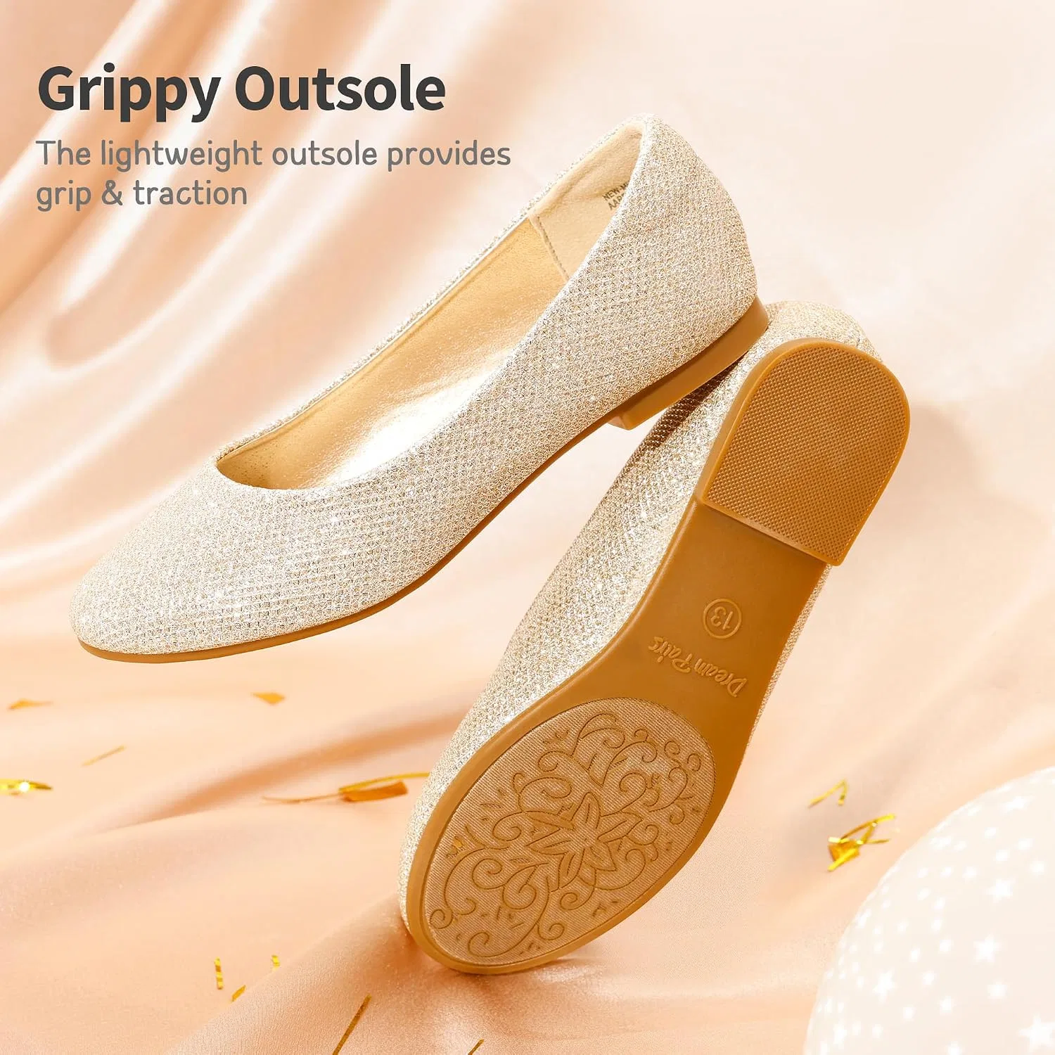 Детские балетки для девочек DREAM PAIRS, Gold/Glitter — фото 3
