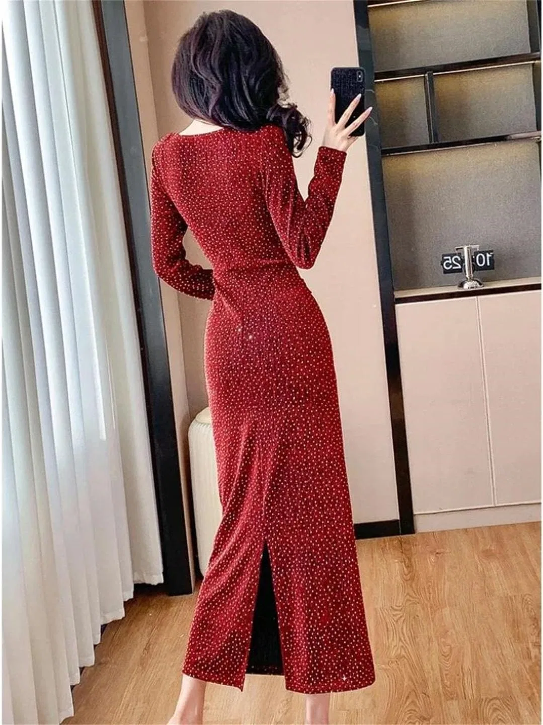 Женское вечернее платье с V-образным вырезом, блестящее, длинное, Picture Color1 — фото 4