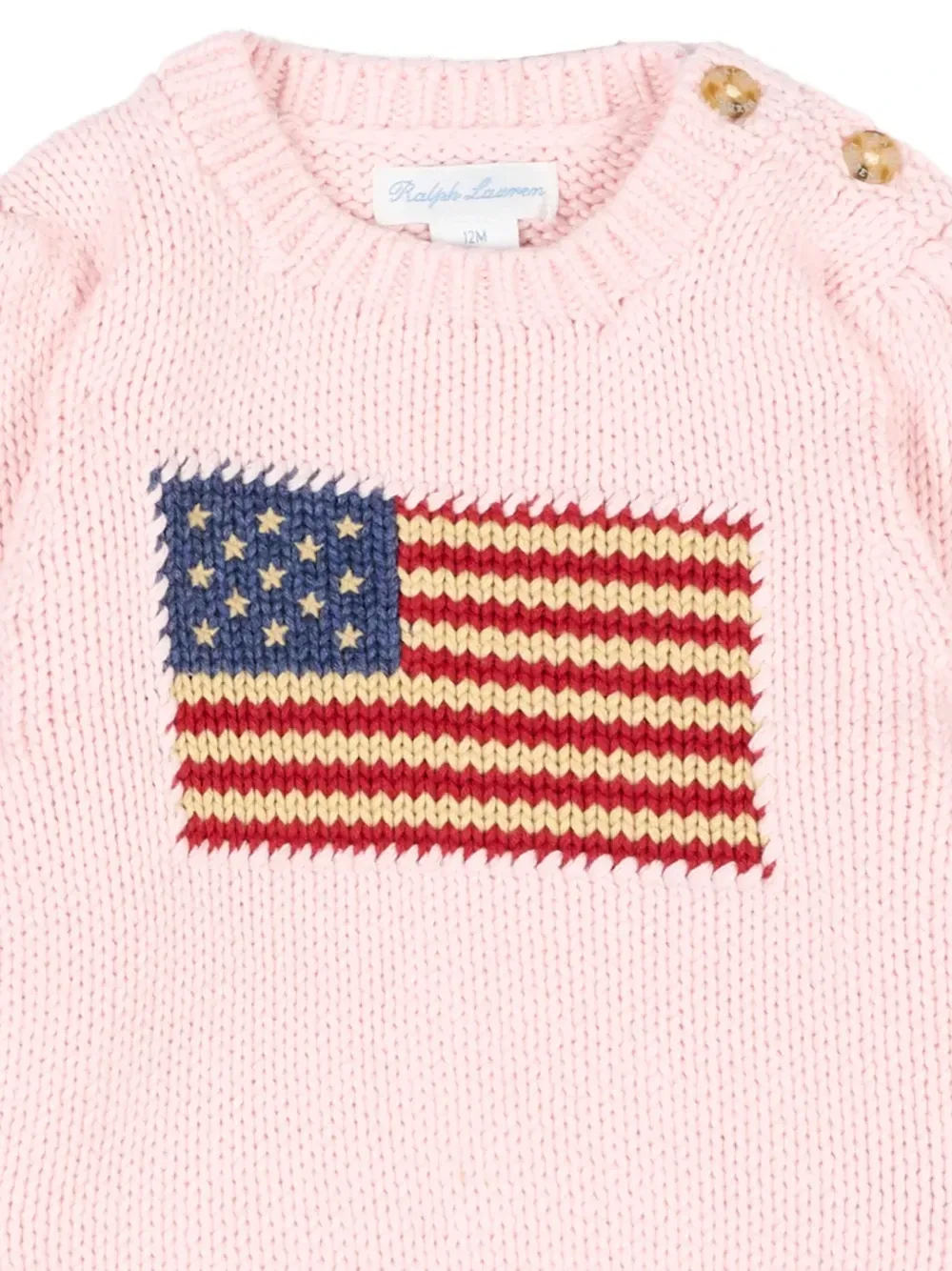 Свитер с интарсией в виде флага и пуговицами на плече POLO RALPH LAUREN KIDS, розовый — фото 3