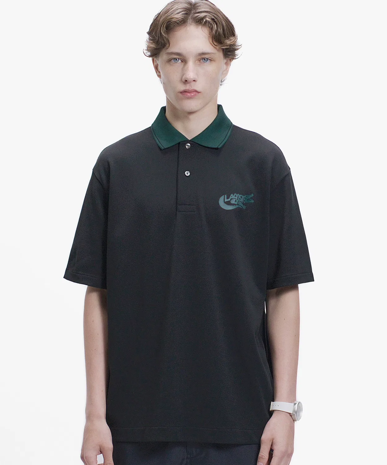 Мужское поло с принтом и линией LACOSTE, Черный