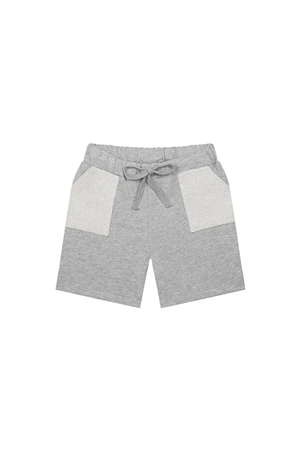 Детские шорты для мальчиков хлопковые Organic gray contrast pocketed elastic waist lace-up boys' shorts Antebies, Gray