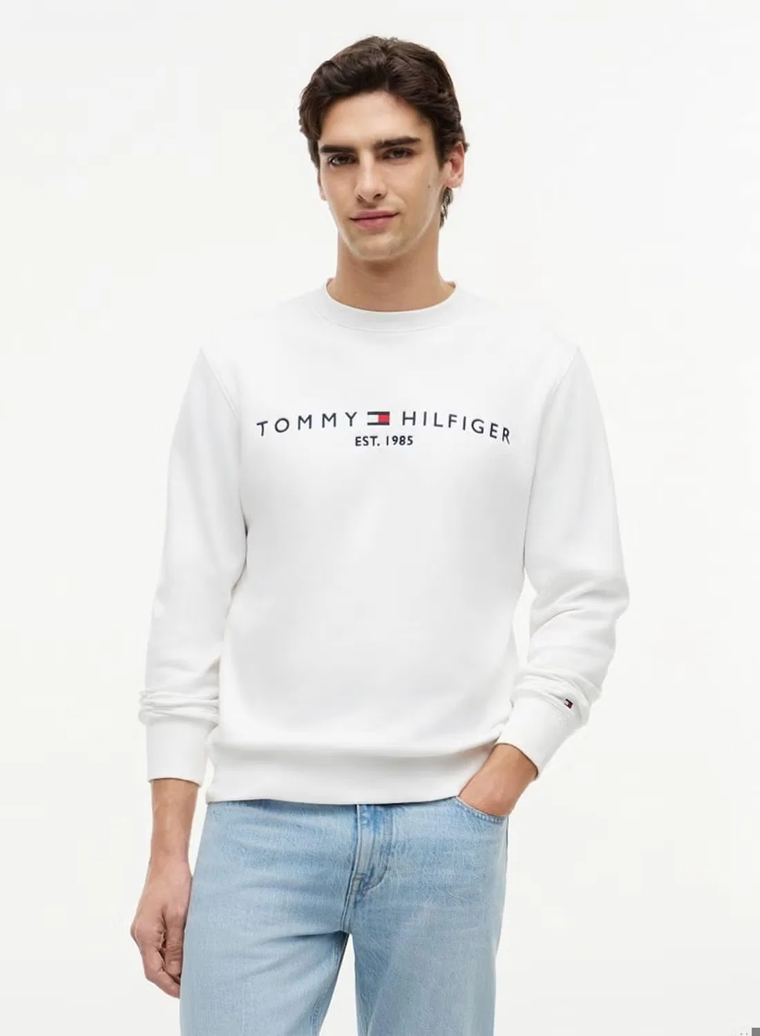 Свитшот с вышитым логотипом Logo embroidery flex fleece Tommy Hilfiger, белый