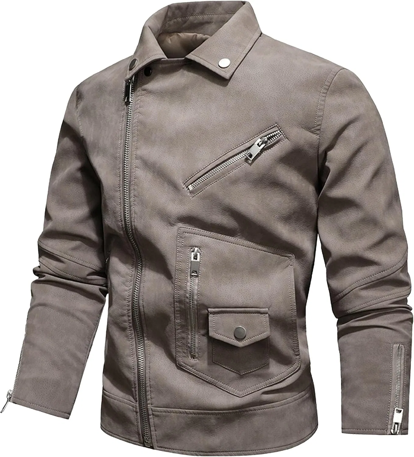 Мужская куртка-косуха из замши, с молнией, Slim Fit, Vintage, хаки