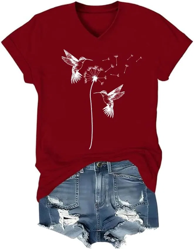 Футболка с принтом одуванчик и колибри Unisex, Claret-1