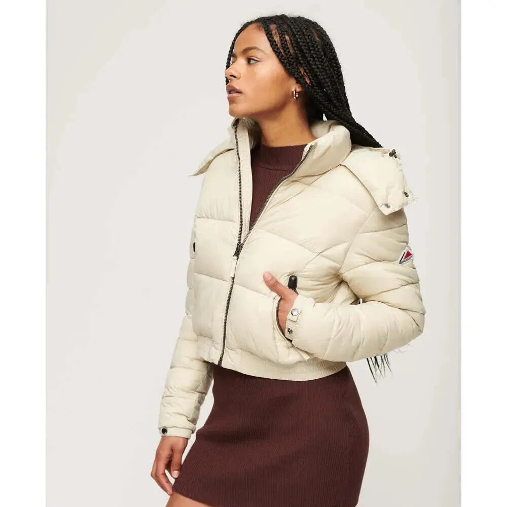 Женская куртка-пуховик с капюшоном Superdry Fuji, Beige — фото 4